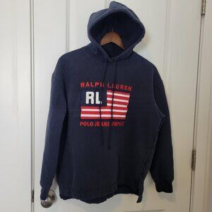 Vintage Polo Jeans Co. Ralph Lauren Hoodie American Flag Women’s P/Small Blue